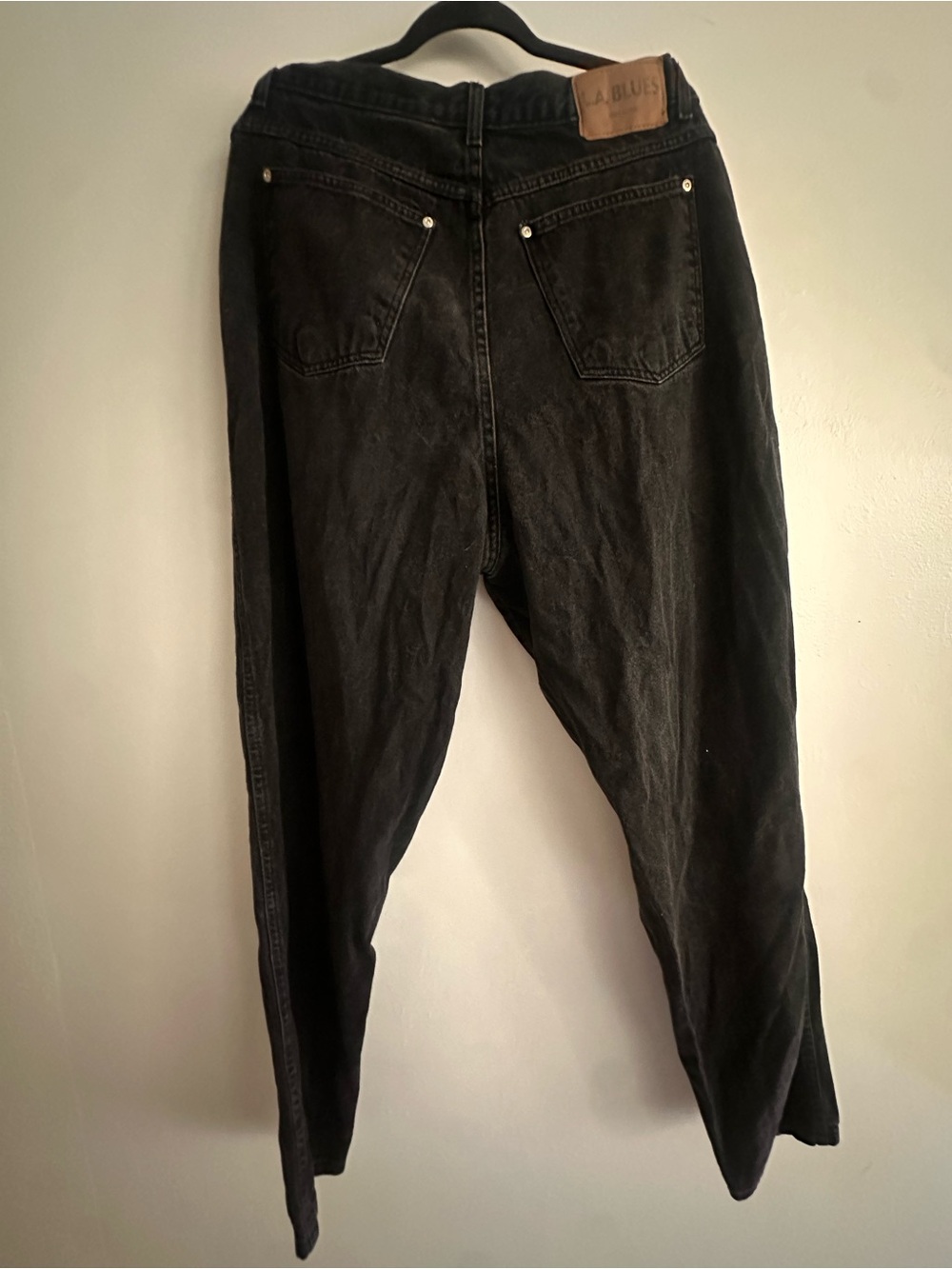 L.A. Blues Black Denim Jeans with Tan Leather Patch - Picture 2 of 4